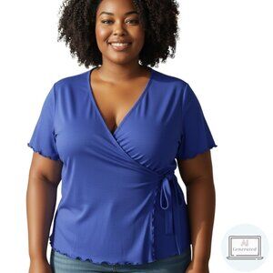 NEW Lane Bryant Womens Flutter Sleeve Knit Wrap Top Royal BLue Plus Size 26/28